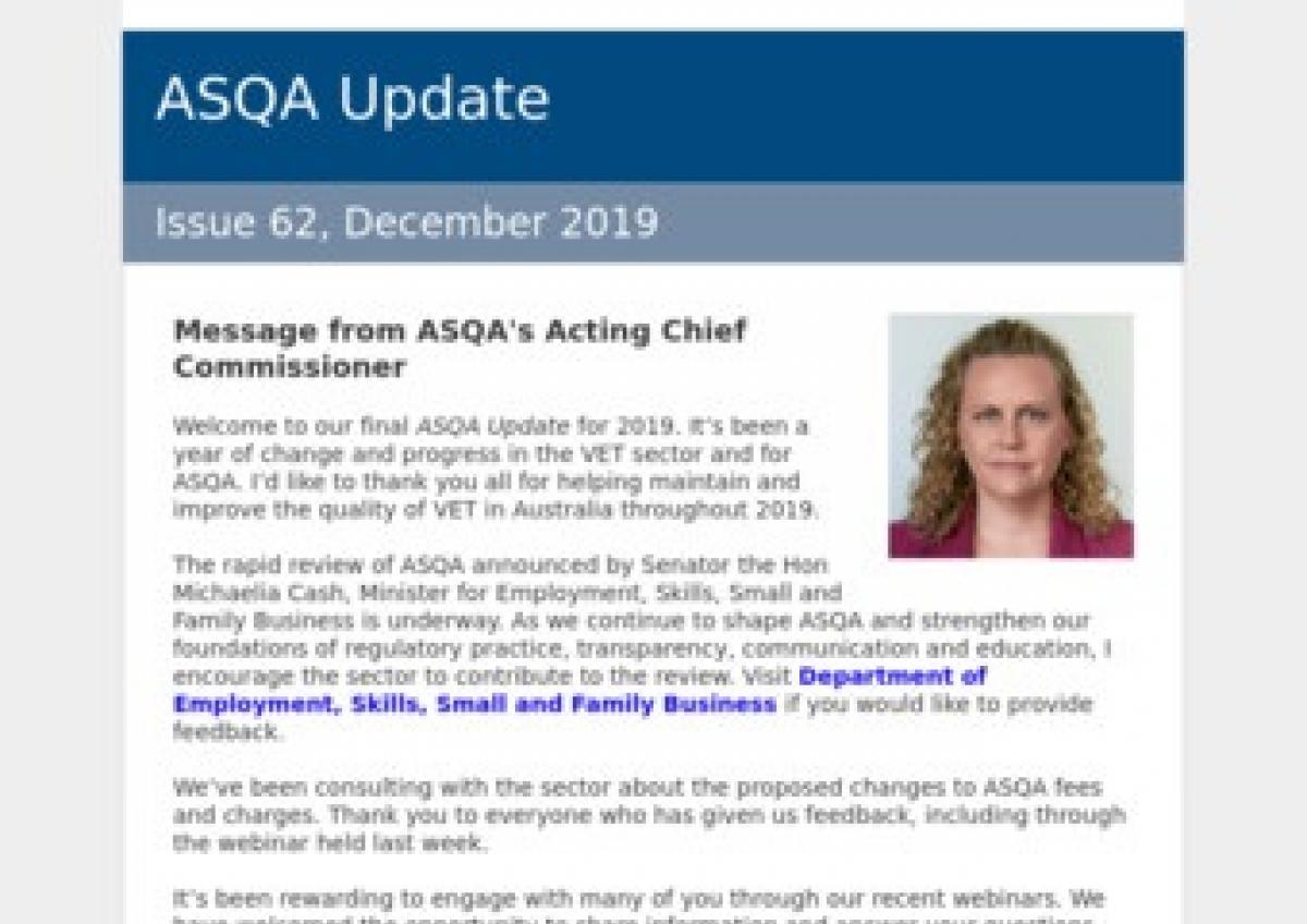 ASQA Update - December 2019 | Australian Skills Quality Authority (ASQA)